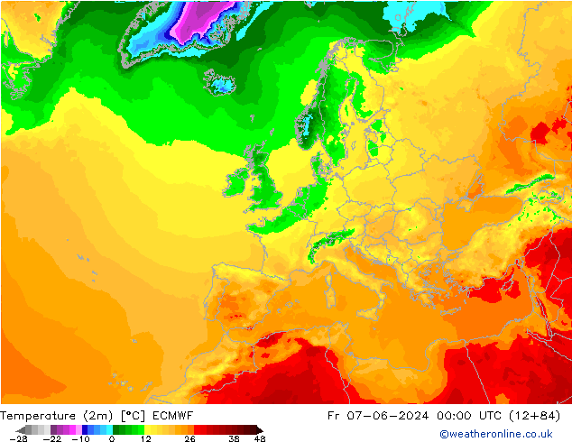 Sıcaklık Haritası (2m) ECMWF Cu 07.06.2024 00 UTC