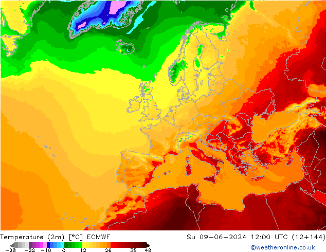 Temperature (2m) ECMWF Su 09.06.2024 12 UTC