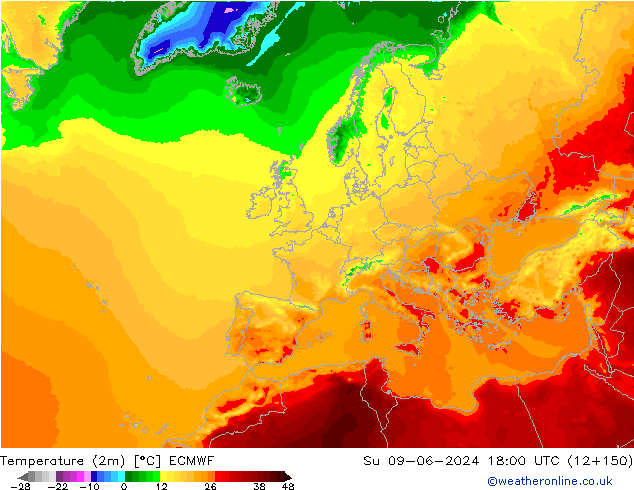 Temperature (2m) ECMWF Ne 09.06.2024 18 UTC