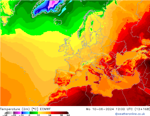 карта температуры ECMWF пн 10.06.2024 12 UTC