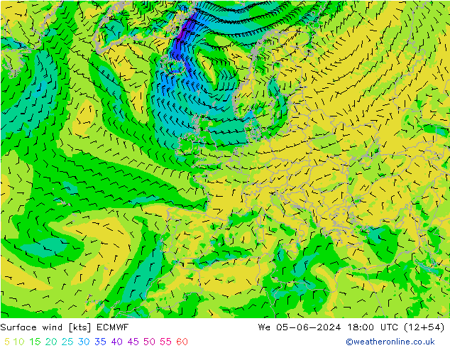 Wind 10 m ECMWF wo 05.06.2024 18 UTC