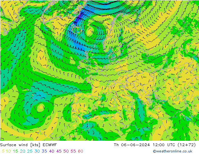 Viento 10 m ECMWF jue 06.06.2024 12 UTC