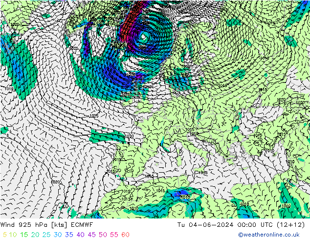 Wind 925 hPa ECMWF Di 04.06.2024 00 UTC