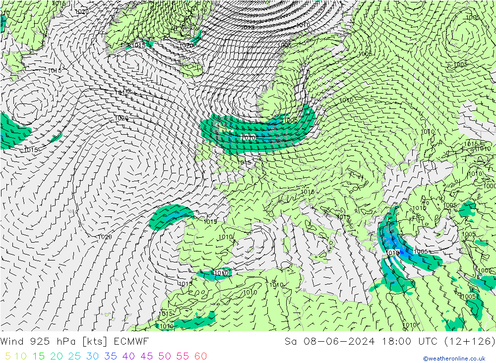 Vento 925 hPa ECMWF sab 08.06.2024 18 UTC