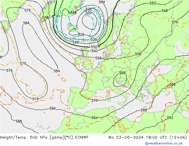 Height/Temp. 500 hPa ECMWF 星期一 03.06.2024 18 UTC