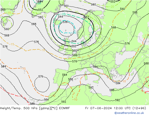 Geop./Temp. 500 hPa ECMWF vie 07.06.2024 12 UTC