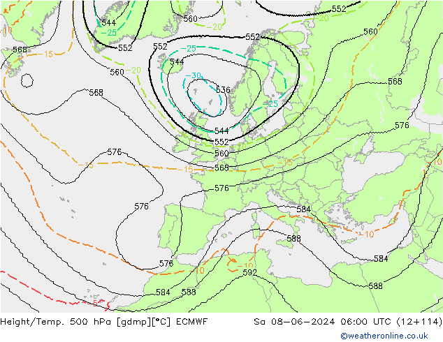 Height/Temp. 500 hPa ECMWF Sa 08.06.2024 06 UTC