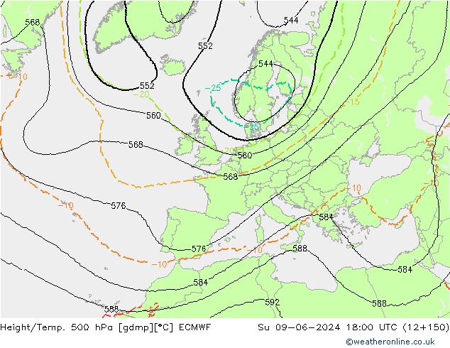 Height/Temp. 500 hPa ECMWF  09.06.2024 18 UTC