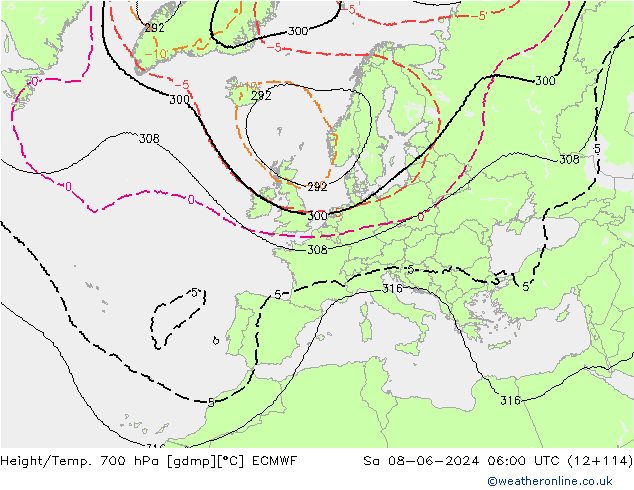 Height/Temp. 700 hPa ECMWF Sa 08.06.2024 06 UTC