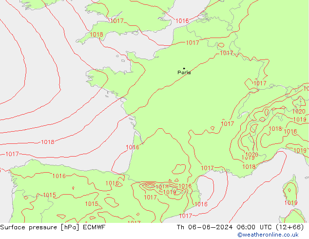 Surface pressure ECMWF Th 06.06.2024 06 UTC