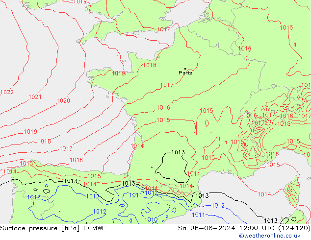 Surface pressure ECMWF Sa 08.06.2024 12 UTC