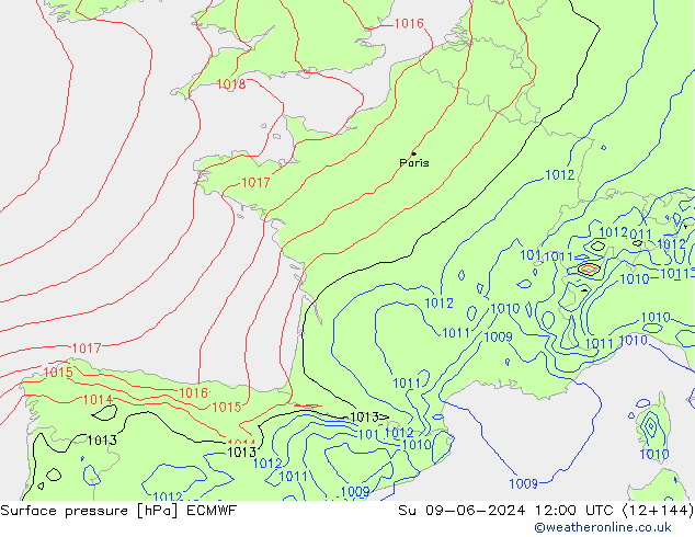 Surface pressure ECMWF Su 09.06.2024 12 UTC