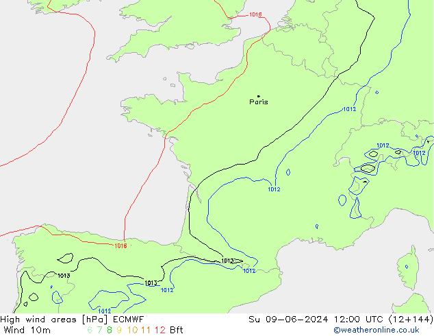 High wind areas ECMWF Ne 09.06.2024 12 UTC