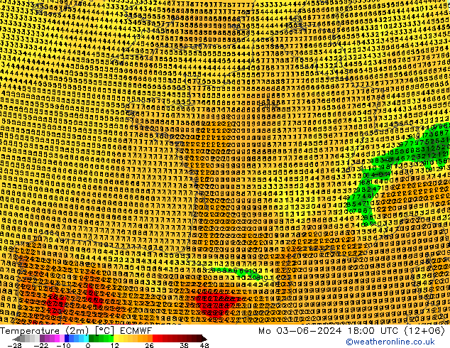 Temperaturkarte (2m) ECMWF Mo 03.06.2024 18 UTC