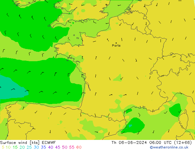 Vento 10 m ECMWF Qui 06.06.2024 06 UTC