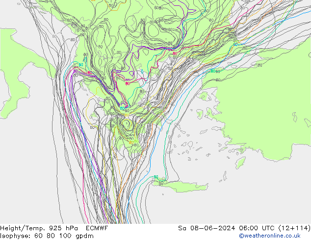 Height/Temp. 925 hPa ECMWF Sa 08.06.2024 06 UTC