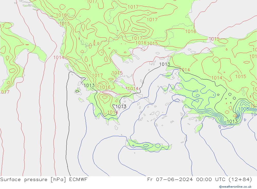 Presión superficial ECMWF vie 07.06.2024 00 UTC