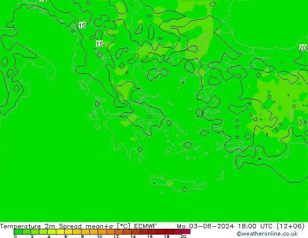 Temperaturkarte Spread ECMWF Mo 03.06.2024 18 UTC