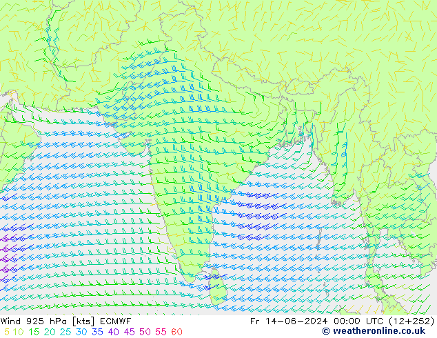 Vento 925 hPa ECMWF ven 14.06.2024 00 UTC