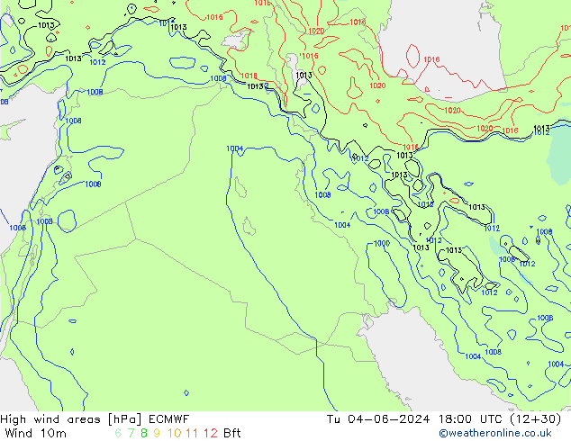 High wind areas ECMWF Út 04.06.2024 18 UTC