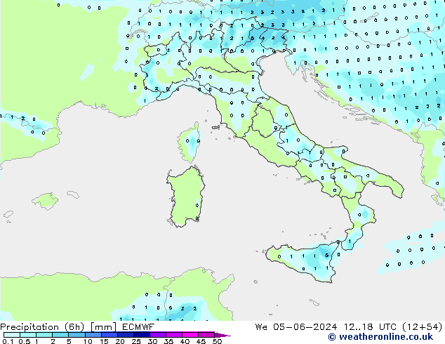 Precipitation (6h) ECMWF St 05.06.2024 18 UTC