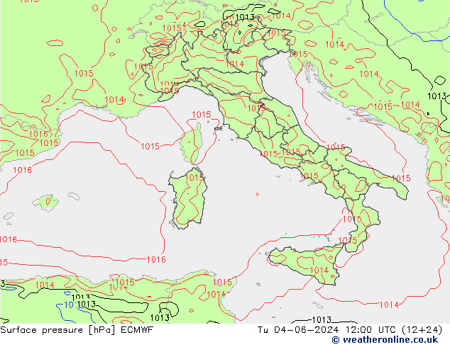 Surface pressure ECMWF Tu 04.06.2024 12 UTC