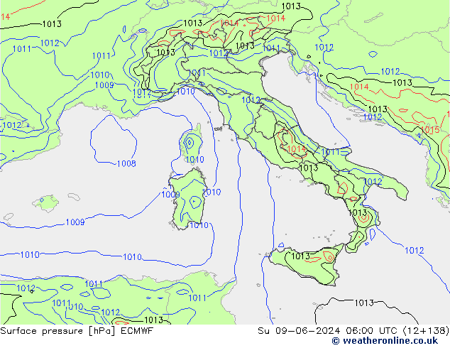 приземное давление ECMWF Вс 09.06.2024 06 UTC