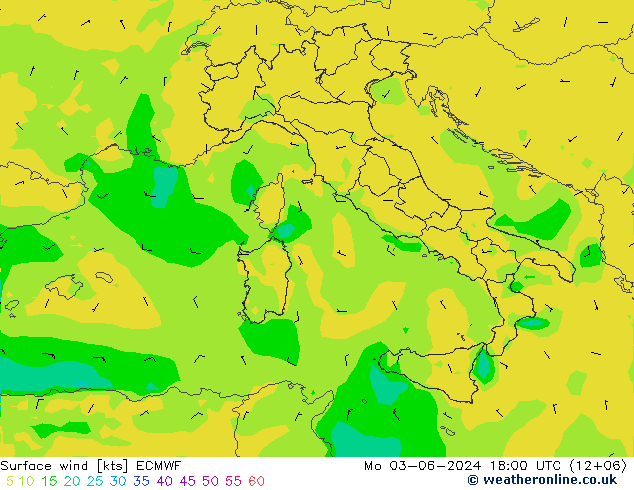 Vento 10 m ECMWF lun 03.06.2024 18 UTC