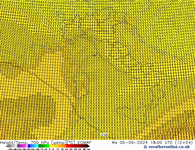 Height/Temp. 700 hPa ECMWF We 05.06.2024 18 UTC