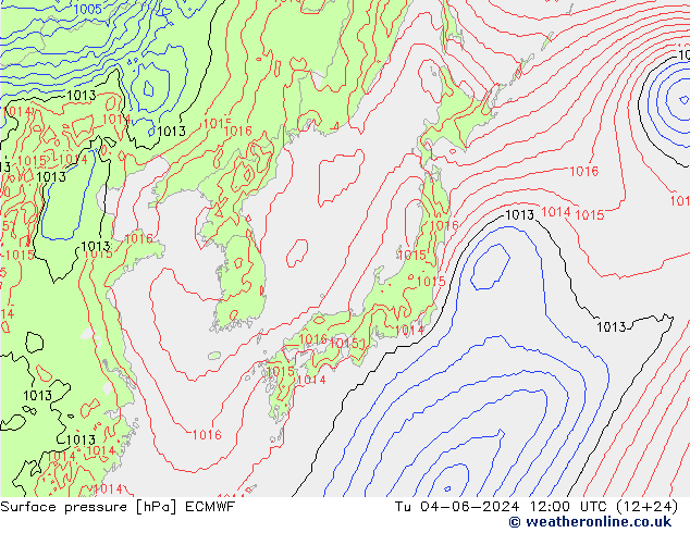 Atmosférický tlak ECMWF Út 04.06.2024 12 UTC