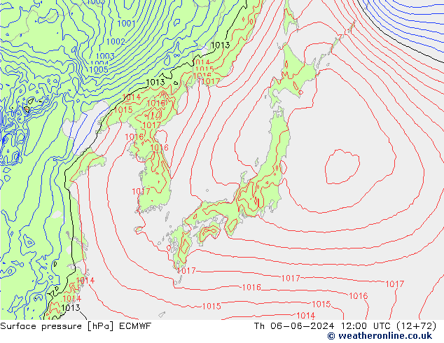 Luchtdruk (Grond) ECMWF do 06.06.2024 12 UTC