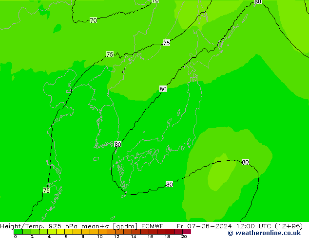 Height/Temp. 925 hPa ECMWF Fr 07.06.2024 12 UTC