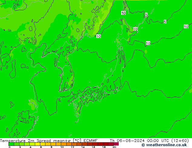 Temperature 2m Spread ECMWF Th 06.06.2024 00 UTC