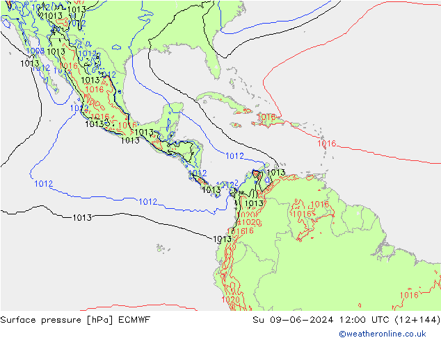 Atmosférický tlak ECMWF Ne 09.06.2024 12 UTC