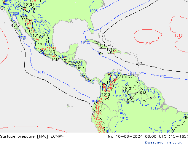 Atmosférický tlak ECMWF Po 10.06.2024 06 UTC