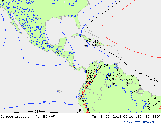 Surface pressure ECMWF Tu 11.06.2024 00 UTC