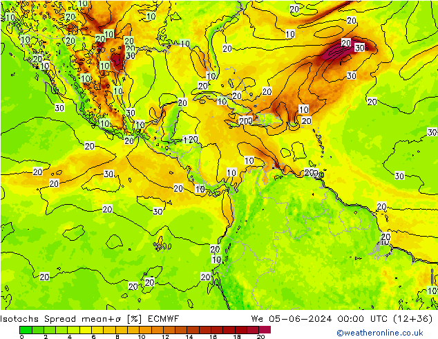 Izotacha Spread ECMWF śro. 05.06.2024 00 UTC