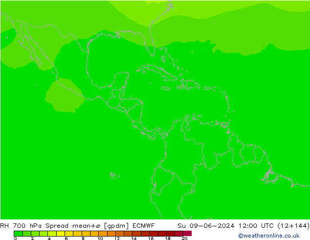 RH 700 hPa Spread ECMWF Dom 09.06.2024 12 UTC