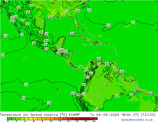 Temperatura 2m Spread ECMWF mar 04.06.2024 18 UTC