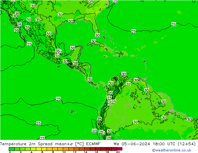 Temperatura 2m Spread ECMWF mié 05.06.2024 18 UTC