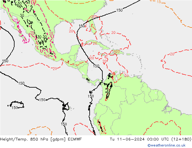 Height/Temp. 850 hPa ECMWF Tu 11.06.2024 00 UTC