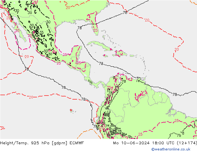 Height/Temp. 925 hPa ECMWF lun 10.06.2024 18 UTC