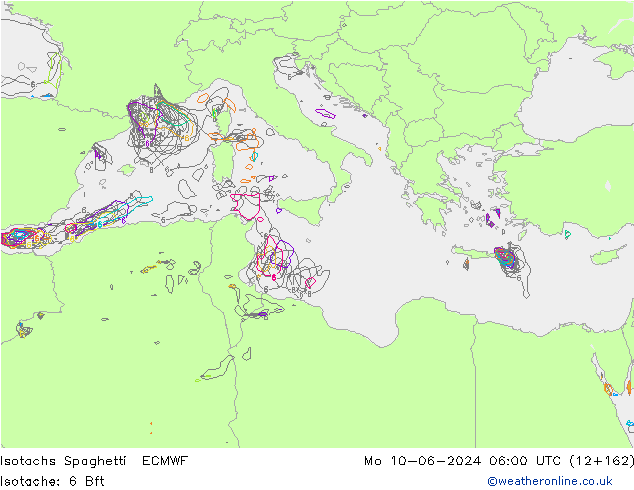 Isotachs Spaghetti ECMWF Mo 10.06.2024 06 UTC