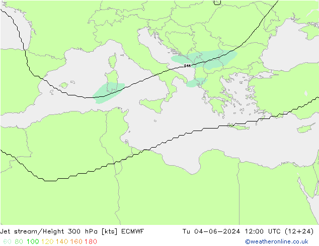 Jet stream/Height 300 hPa ECMWF Tu 04.06.2024 12 UTC