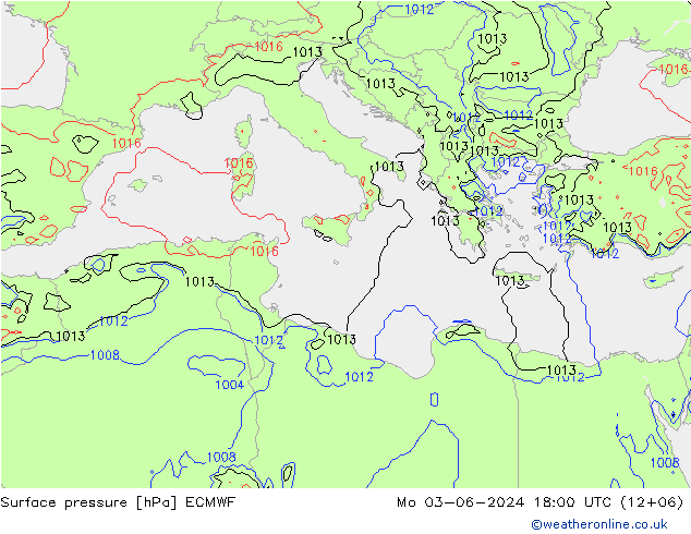 Bodendruck ECMWF Mo 03.06.2024 18 UTC