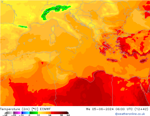 Temperatura (2m) ECMWF Qua 05.06.2024 06 UTC