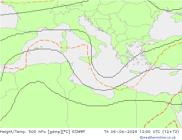 Hoogte/Temp. 500 hPa ECMWF do 06.06.2024 12 UTC