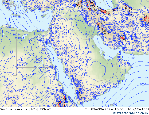 Surface pressure ECMWF Su 09.06.2024 18 UTC