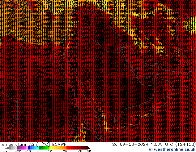 mapa temperatury (2m) ECMWF nie. 09.06.2024 18 UTC