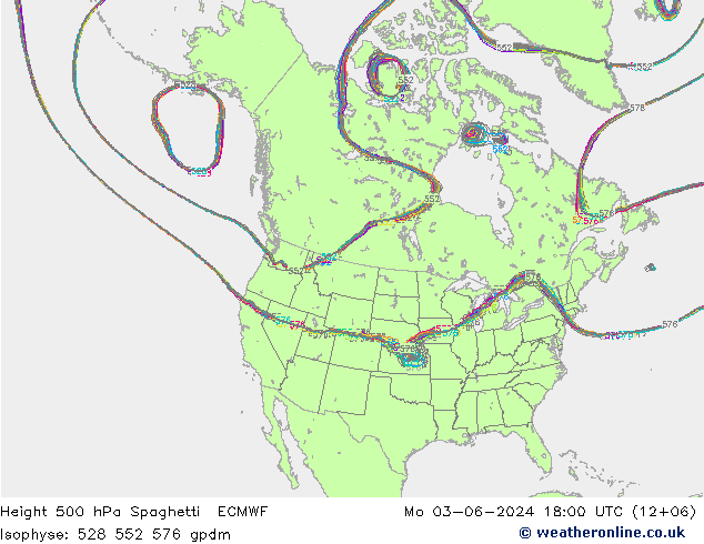 Height 500 hPa Spaghetti ECMWF Mo 03.06.2024 18 UTC